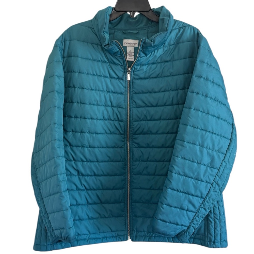 Catherines Teal Quilted Puffer Jacket, [Size 2X]